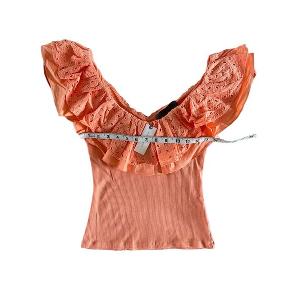 Anthropologie Sunday in Brooklyn Eyelet Ruffled Top Orange XXS‎ $78 NEW NWT - Picture 11 of 12